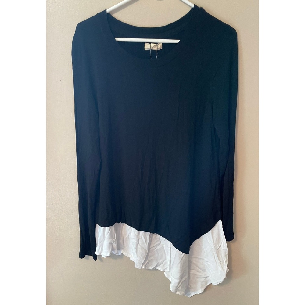 Cupio Blush Womens Black Long Sleeve Asymmetrical‎ Layered Hem Lg Boho Feminine
